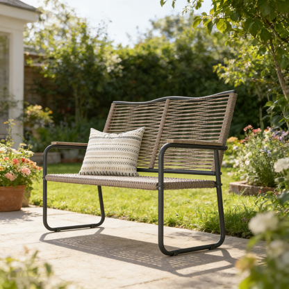 YODOLLA Outdoor Garden Bench, Weatherproof Wicker Patio Loveseat with Backrest Armrests