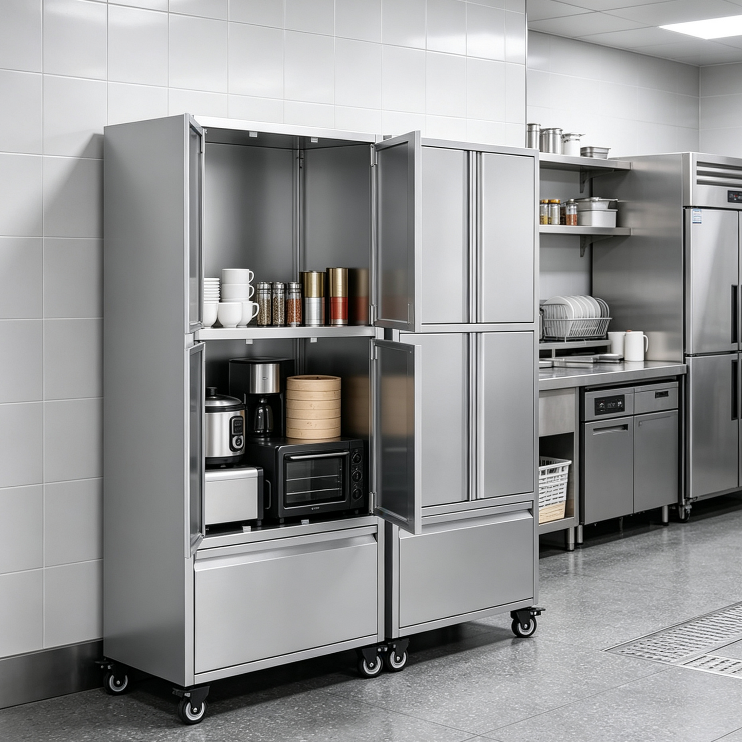 YODOLLA 58.3" Stainless Steel Storage Cabinet Tall Kitchen Pantry Cabinet