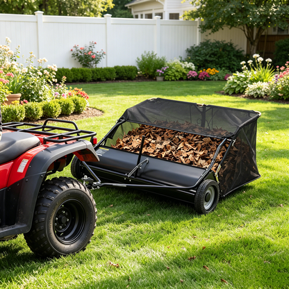 YODOLLA 42" Lawn Sweeper Tow Behind, Pull Behind Grass & Leaf Collector
