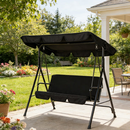 YODOLLA 3-Seat Outdoor Patio Swing with Canopy, Black