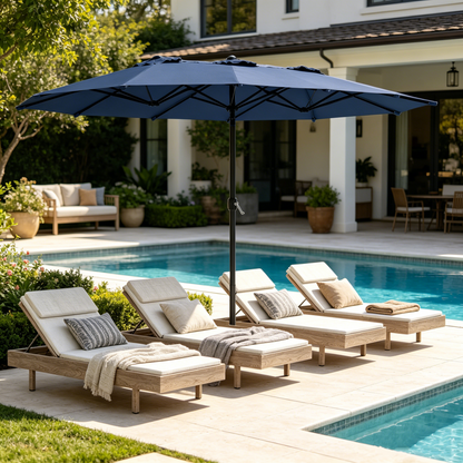YODOLLA 15x9ft Double-Sided Patio Umbrella, Navy Blue