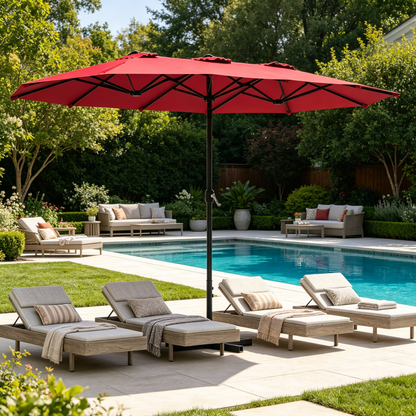 YODOLLA 15x9ft Double-Sided Patio Umbrella, Red