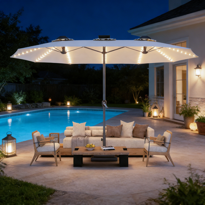 YODOLLA 15ft Patio Umbrella with Solar Lights, Cream