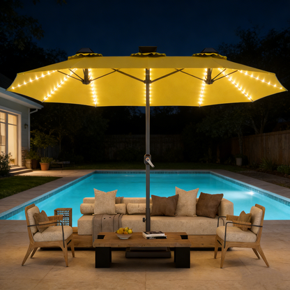 YODOLLA 15ft Patio Umbrella with Solar Lights, Yellow