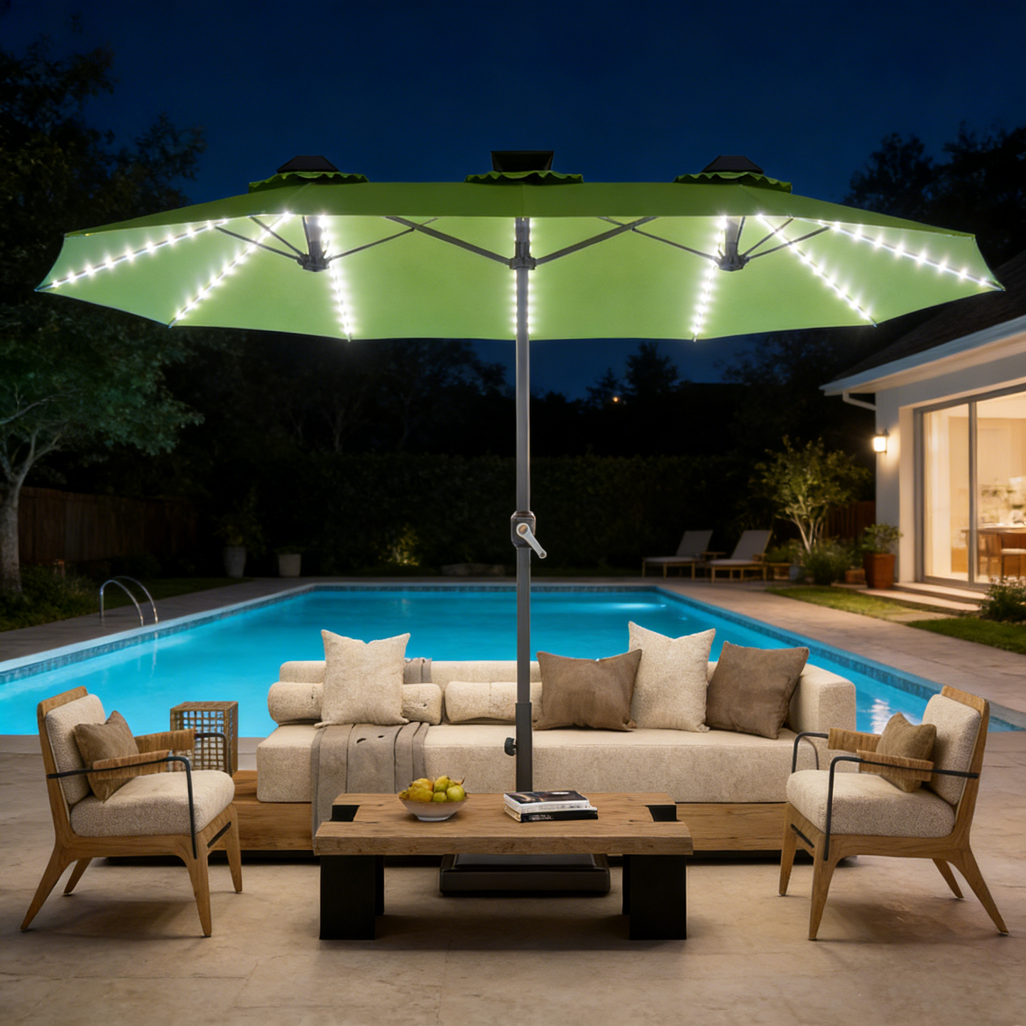 YODOLLA 15ft Patio Umbrella with Solar Lights, Green