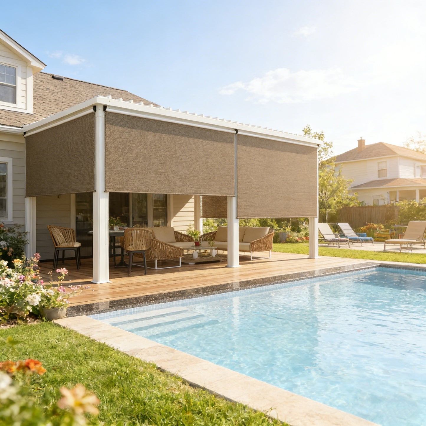 YODOLLA Outdoor UV Protection 6'(W) x 6'(H) Roller Shade, Mocha