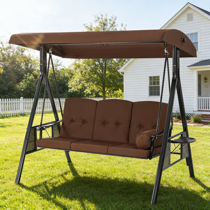 YODOLLA 3-Seat Patio Porch Swing Chair, Brown