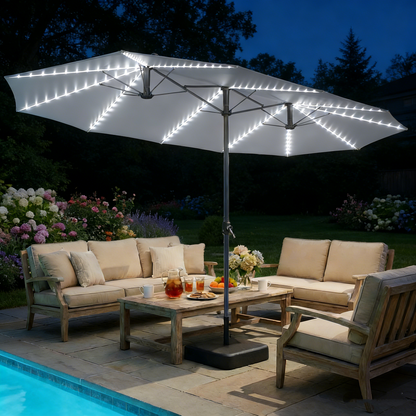 YODOLLA 15ft Double-Sided Patio Umbrella Outdoor Rectangle Umbrella with Base, Grey