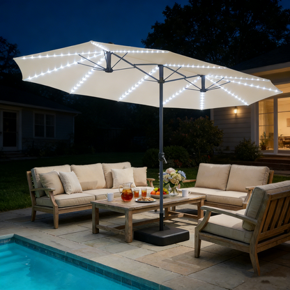 YODOLLA 15ft Double-Sided Patio Umbrella Outdoor Rectangle Umbrella with Base, Tan