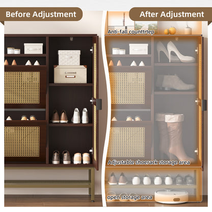YODOLLA Rattan Shoe Cabinet with 3 Flip Drawers, Brown