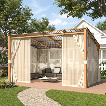 YODOLLA 10x14 Outdoor Wooden Pergola Gazebo with Curtains and Netting for Patio