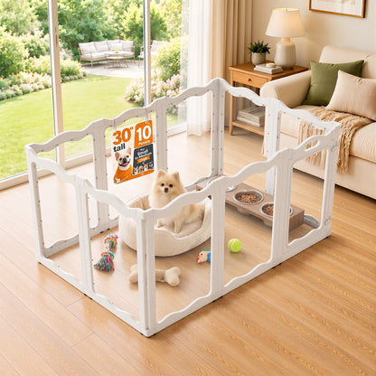 YODOLLA Clear Acrylic Dog Playpen Indoor, 30" H, 10 Panels, White