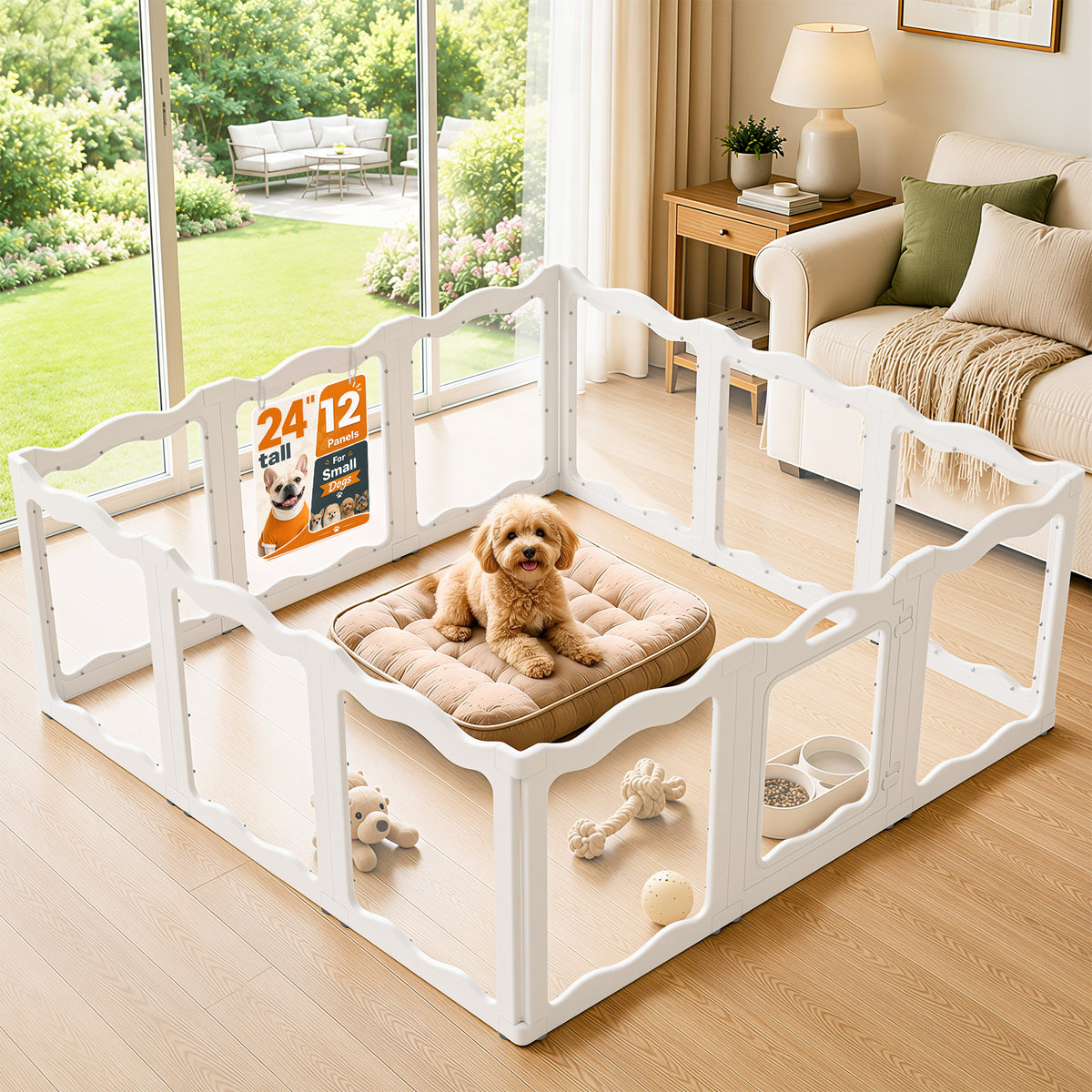 YODOLLA Clear Acrylic Dog Playpen Indoor, 24" H, 12 Panels, White