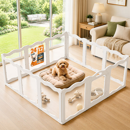 YODOLLA Clear Acrylic Dog Playpen Indoor, 24" H, 12 Panels, White