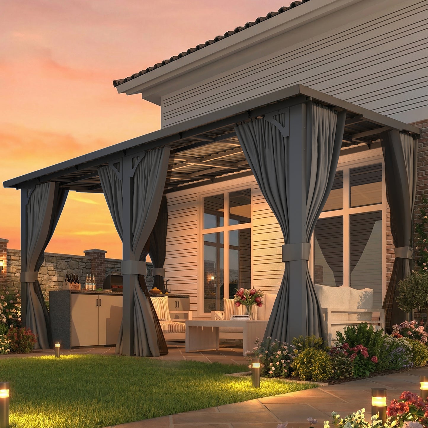 YODOLLA 14' x 8' Outdoor Hardtop Metal Gazebo for Patio Galvanized Steel Pergolas
