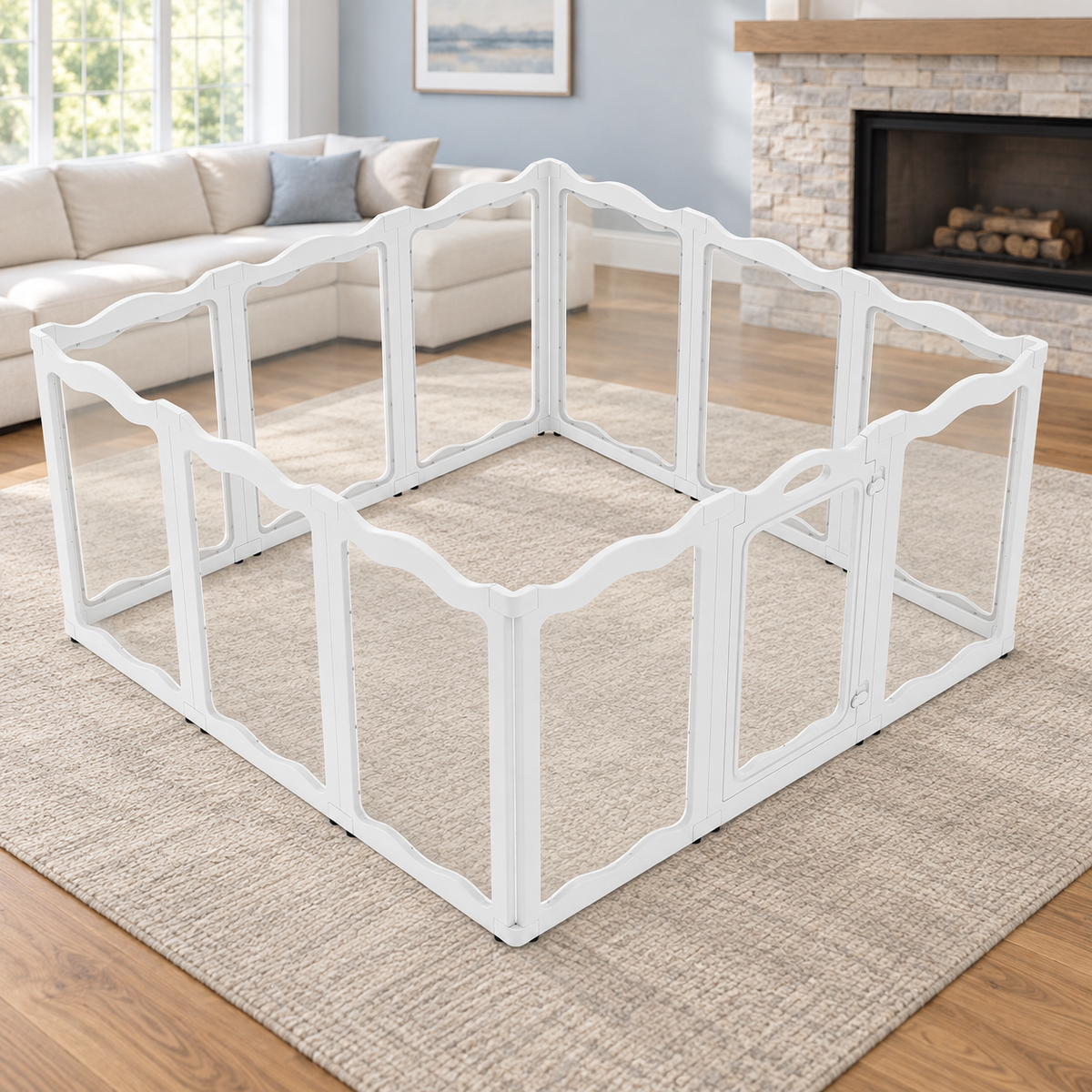 YODOLLA Clear Acrylic Dog Playpen Indoor, 30" H, 12 Panels, White