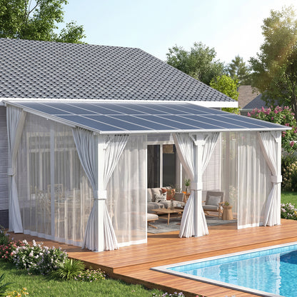 YODOLLA 16'x10' Outdoor Lean to Gazebo Pergola with Curtain and Netting for Patio, White