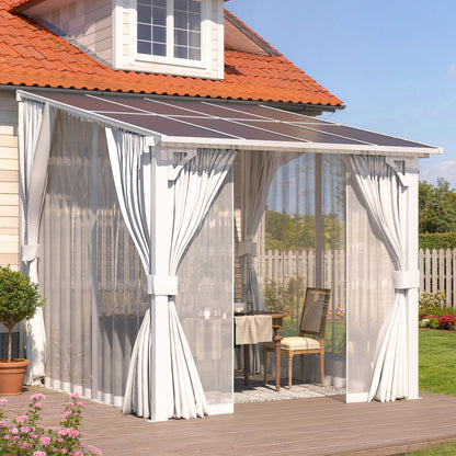 YODOLLA 8'x8' Outdoor Lean to Gazebo Pergola with Curtain and Netting for Patio, White