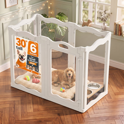 YODOLLA Clear Acrylic Dog Playpen Indoor, 30" H, 6 Panels, White