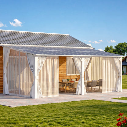 YODOLLA 20'x10' Outdoor Lean to Gazebo Pergola with Curtain and Netting for Patio, White