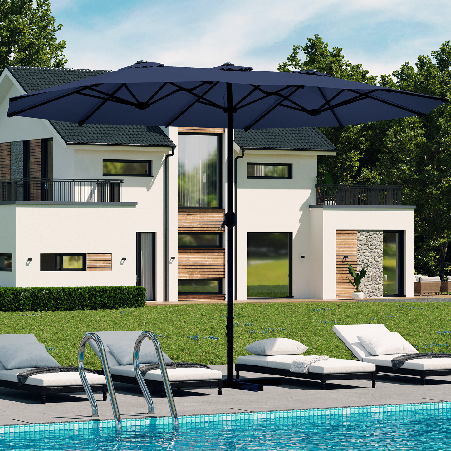 YODOLLA 15x9ft Double-Sided Patio Umbrella, Navy Blue
