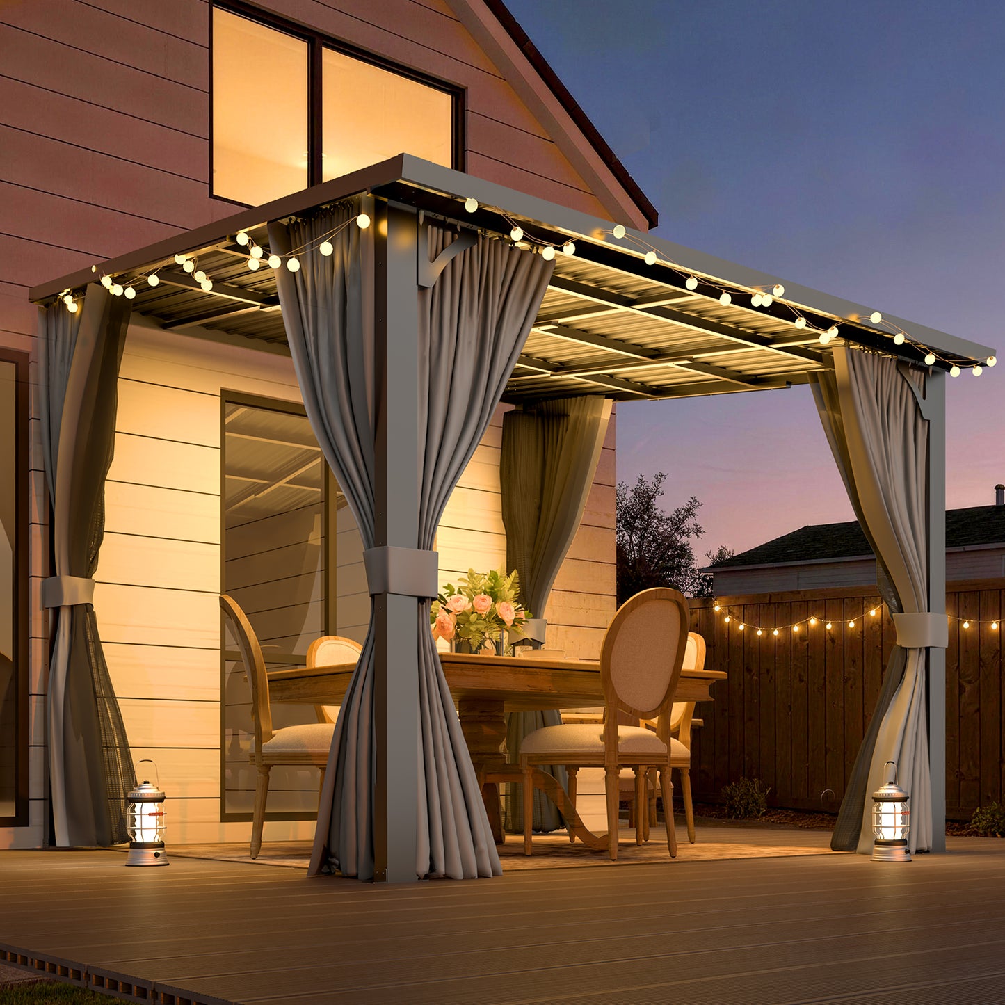 YODOLLA 10'x10' Outdoor Hardtop Gazebo Pergola with Curtains and Netting for Patio