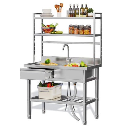 YODOLLA Stainless Steel Utility Sink with Shelves, Commercial Kitchen Sink