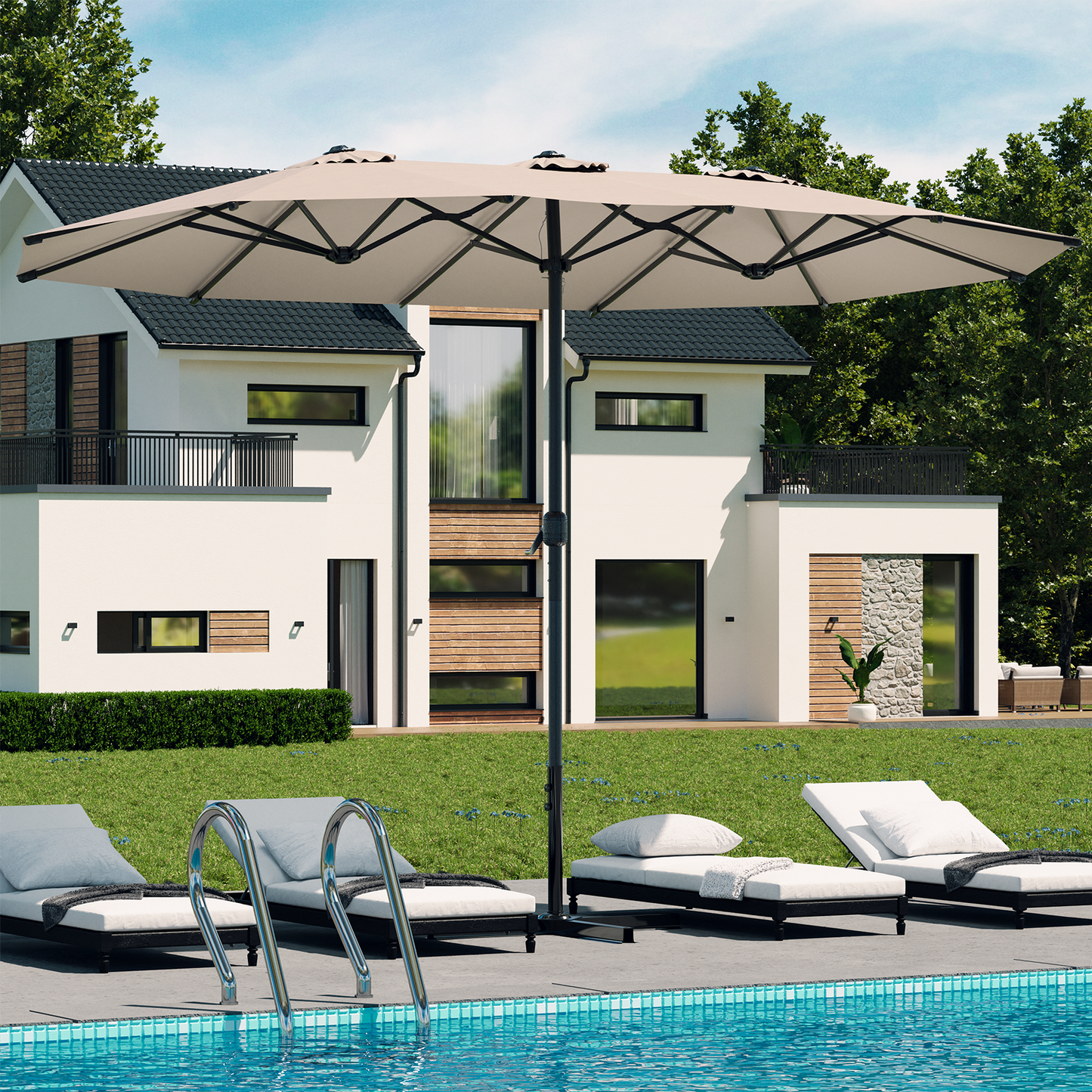 YODOLLA 15x9ft Double-Sided Patio Umbrella, Beige