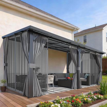 YODOLLA 16'x10' Outdoor Hardtop Gazebo Pergola with Curtains and Netting for Patio