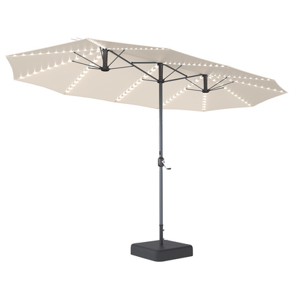 YODOLLA 15ft Double-Sided Patio Umbrella Outdoor Rectangle Umbrella with Base, Tan