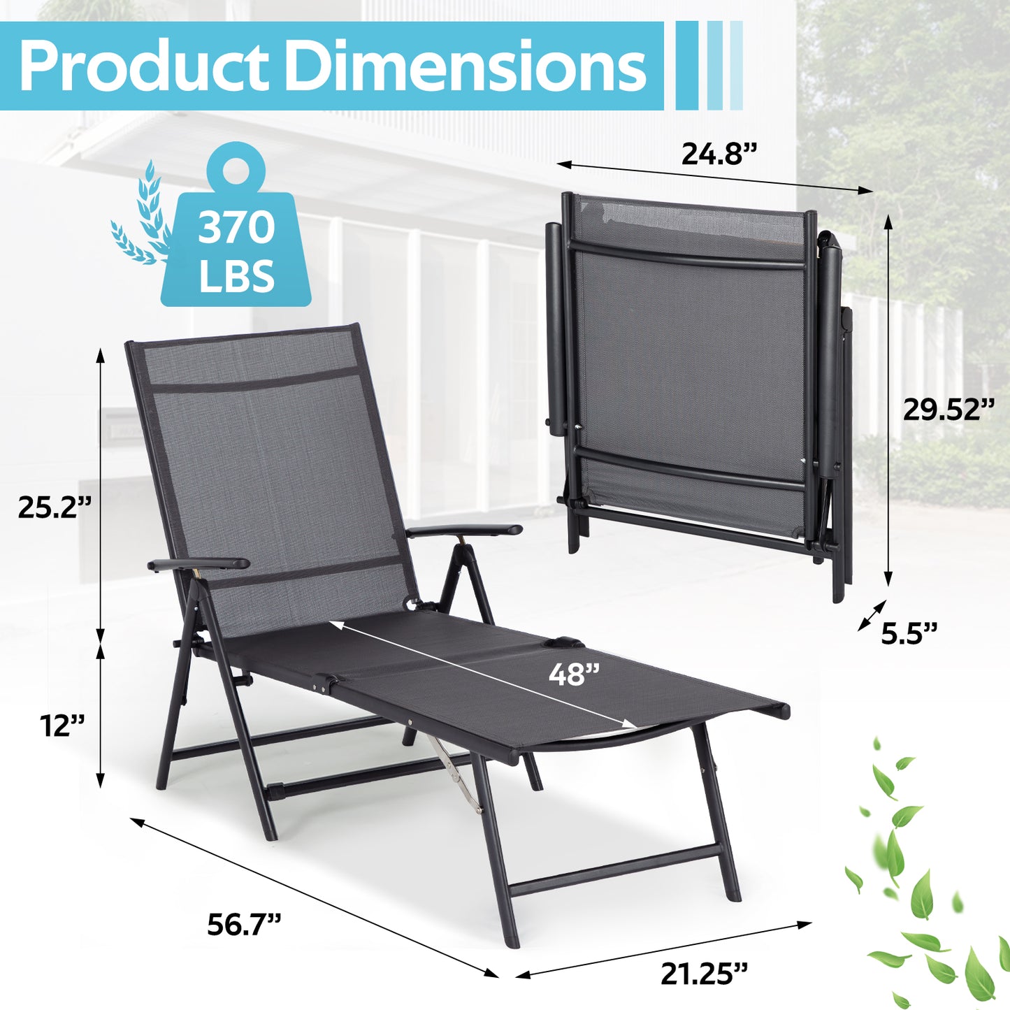 YODOLLA 7 Back & 2 Leg Adjustable Outdoor Chaise Lounge Chair, Grey