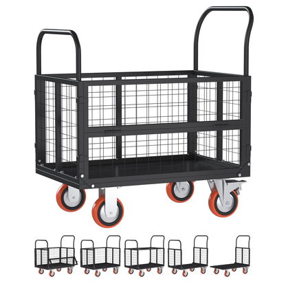 YODOLLA 6-in-1 Foldable Platform Truck Cart with Cage and Swivel Wheels