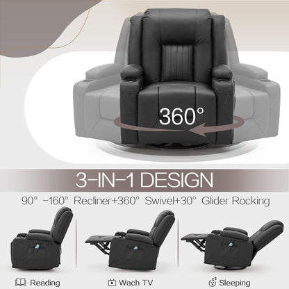 YODOLLA Recliner Chair with Heat&Massage, PU Leather Black