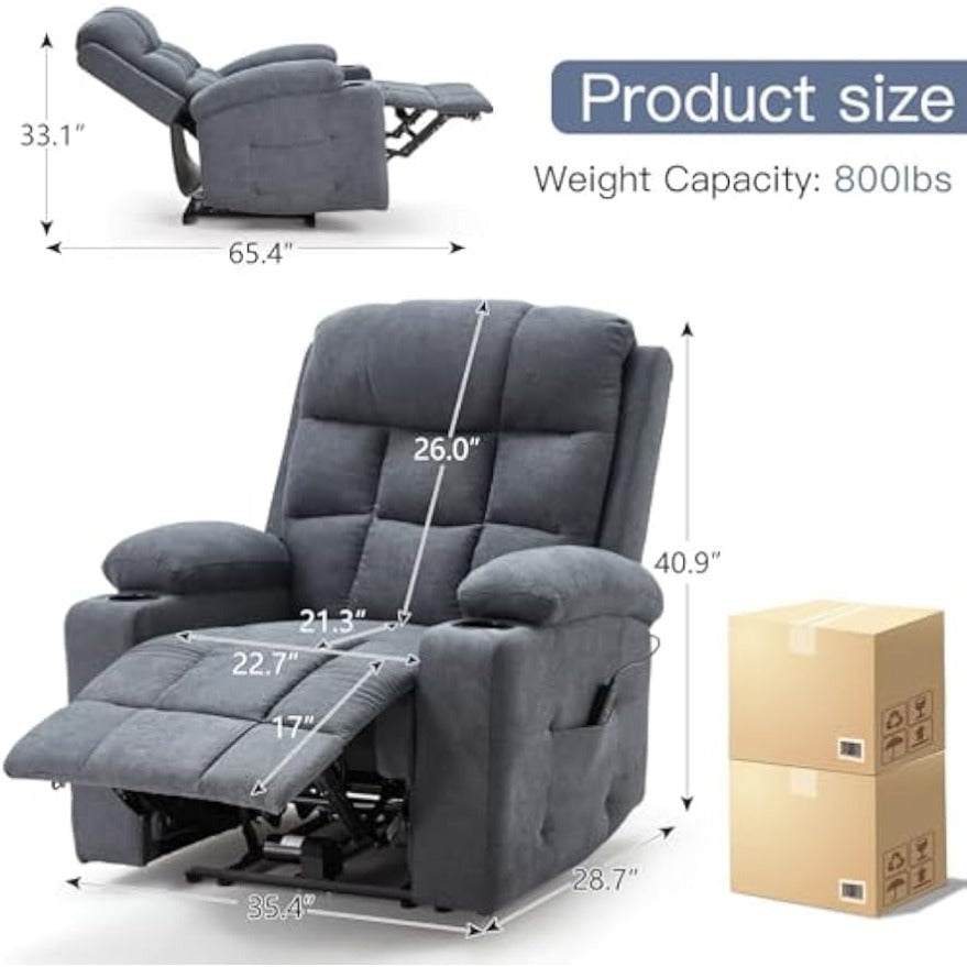 YODOLLA Wide Armrests Electric Recliner Nursery Chair, Linen Leather, Gray Blue