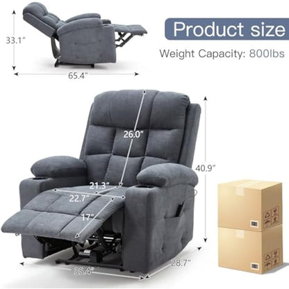 YODOLLA Wide Armrests Electric Recliner Nursery Chair, Linen Leather, Gray Blue