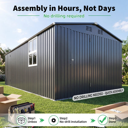YODOLLA 20' x 10' Outdoor Storage Shed Large Metal Sheds with Windows Utility Tool Storage