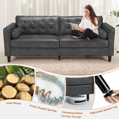 YODOLLA 84.2" 3-Seats Large Sofa Couch Couch, Faux Leather Gray