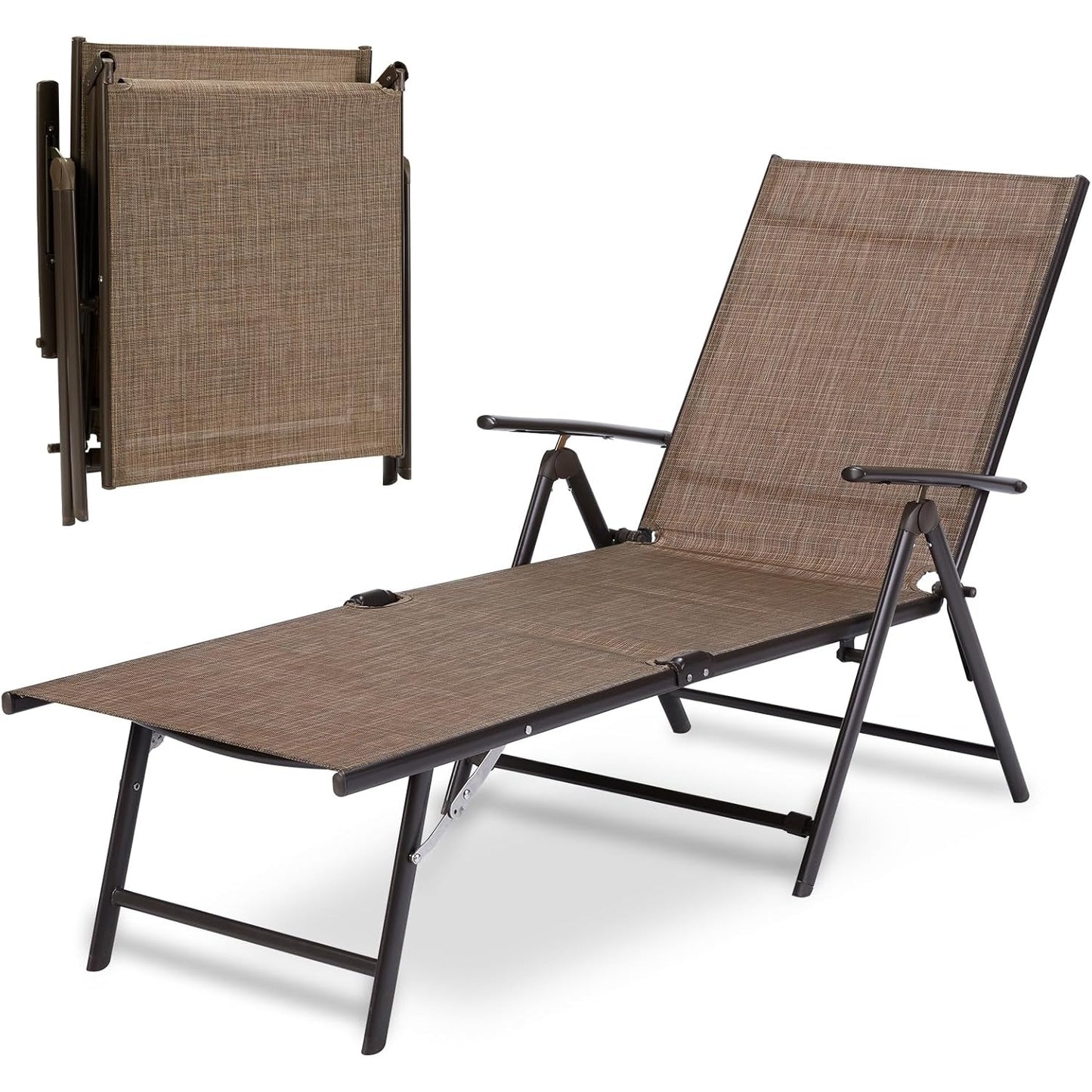 YODOLLA 7 Back & 2 Leg Adjustable Outdoor Chaise Lounge Chair, Brown
