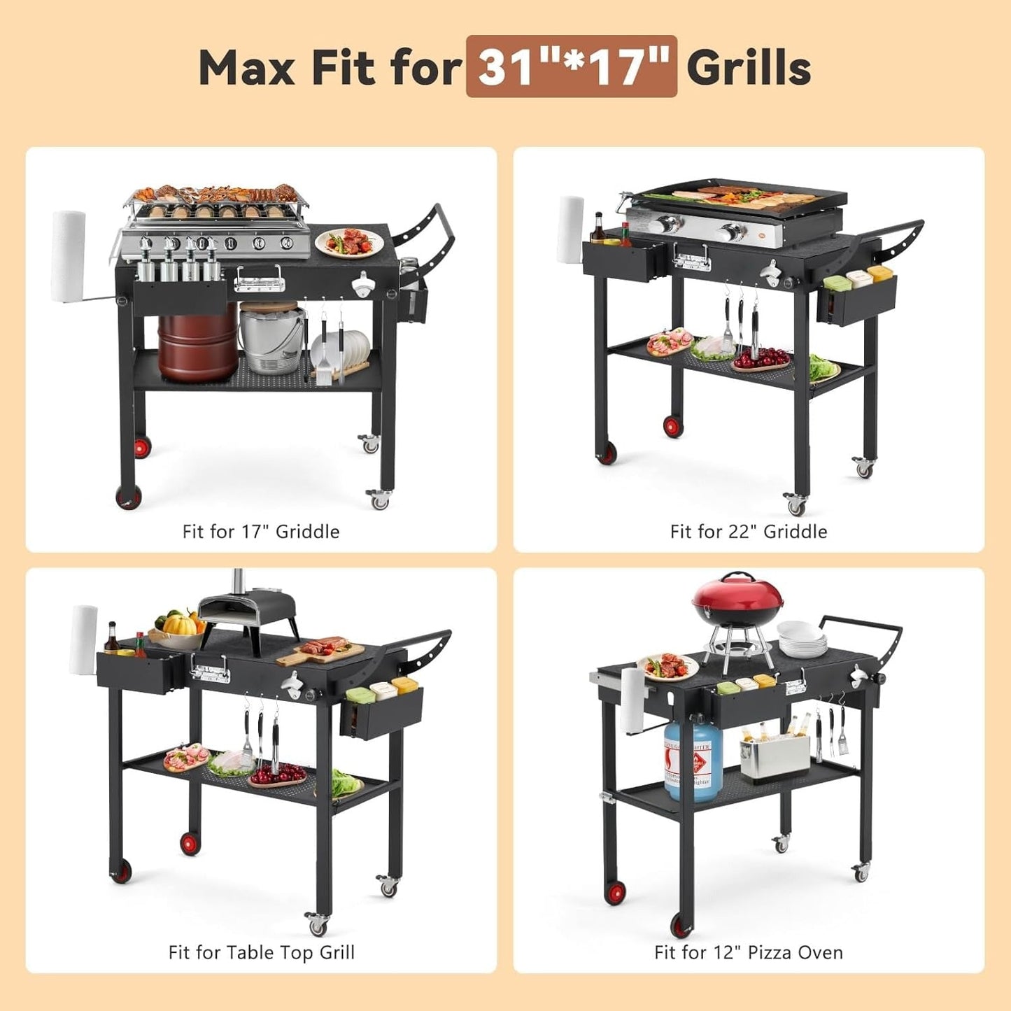 YODOLLA Outdoor Grill Table, Folding Portable Grill Cart