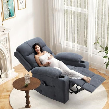 YODOLLA Wide Armrests Electric Recliner Nursery Chair, Linen Leather, Gray Blue
