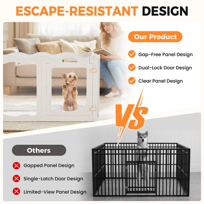 YODOLLA Pet Clear Acrylic Dog Playpen Indoor w/Door, 24" H, 6 Panels, White