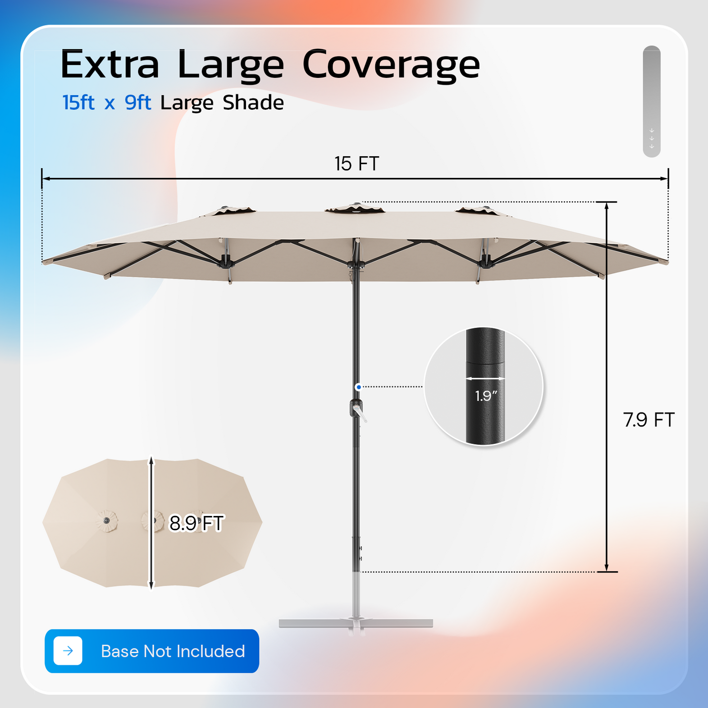 YODOLLA 15x9ft Double-Sided Patio Umbrella, Beige