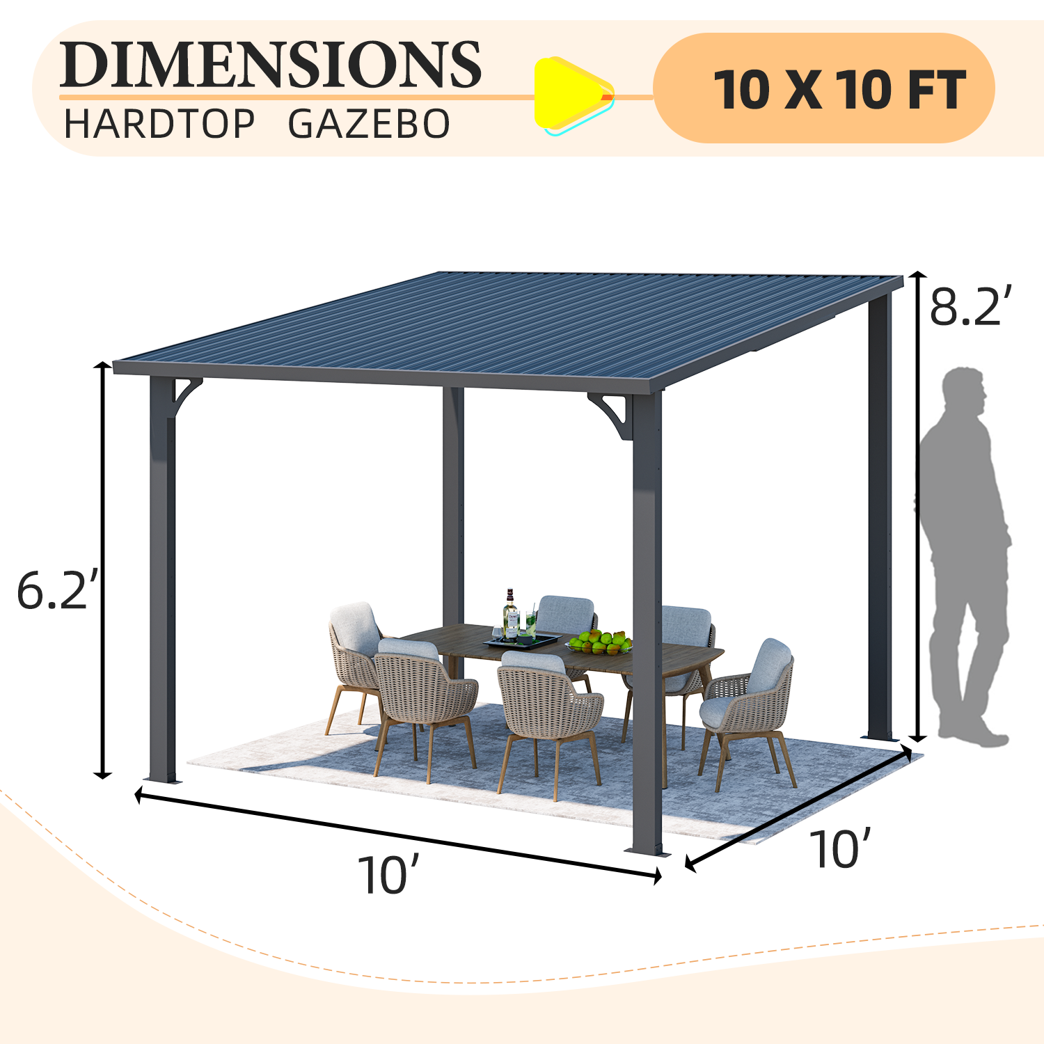 YODOLLA 10x10 Aluminum Pergola Gazebo