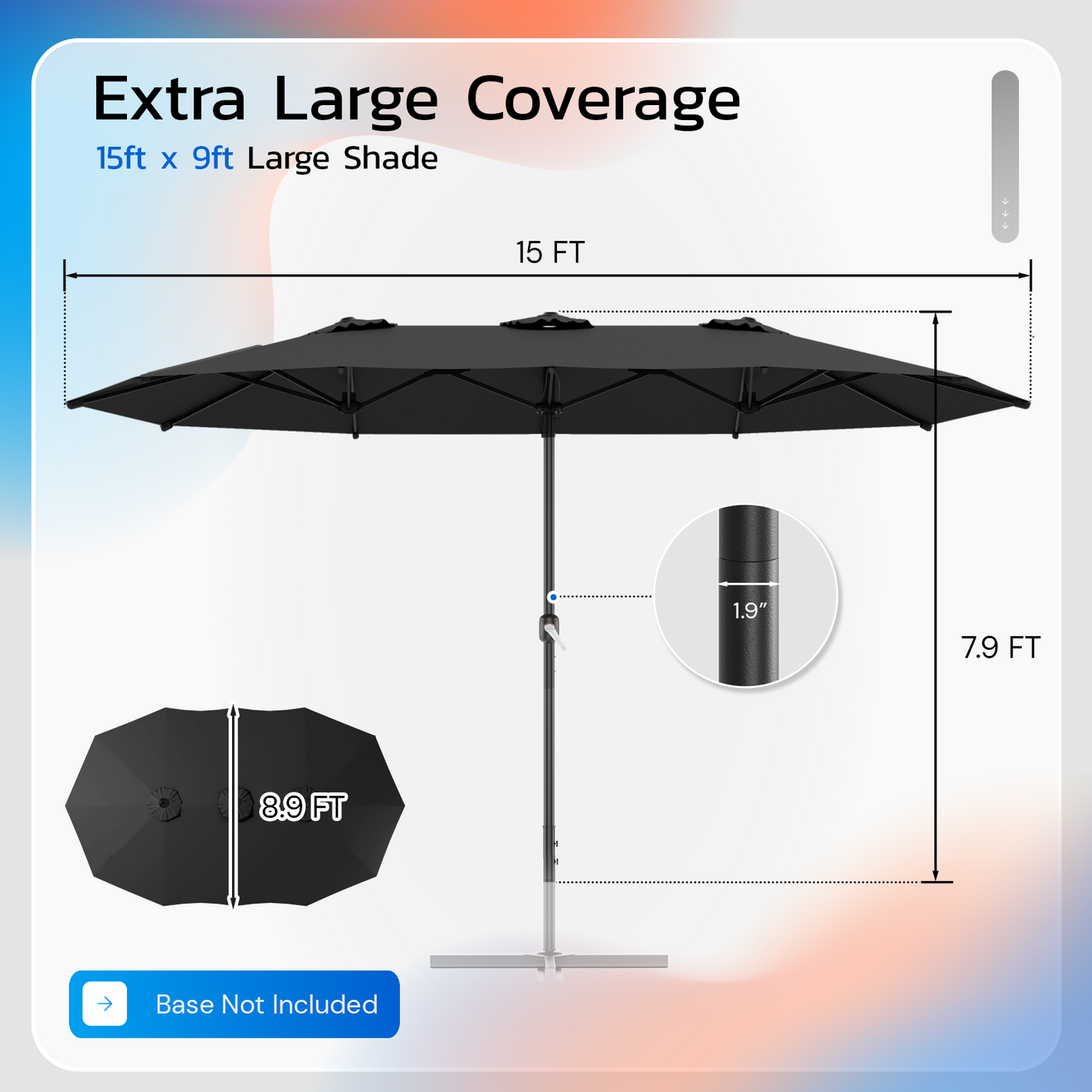 YODOLLA 15x9ft Double-Sided Patio Umbrella, Black