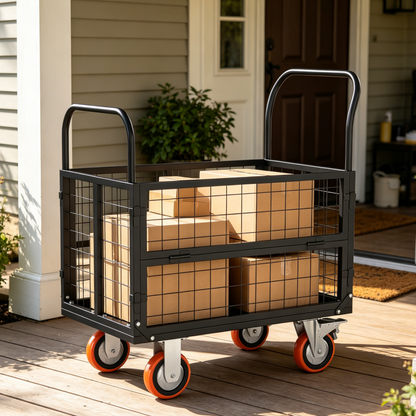 YODOLLA 6-in-1 Foldable Platform Truck Cart with Cage and Swivel Wheels