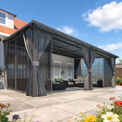 YODOLLA 20'x12' Gazebo Outdoor Hardtop Pergola with Curtain and Netting