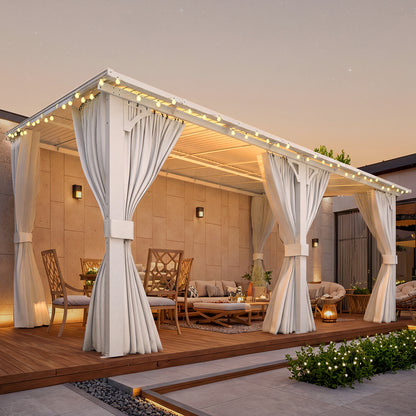 YODOLLA 16'x10' Outdoor Lean to Gazebo Pergola with Curtain and Netting for Patio, White
