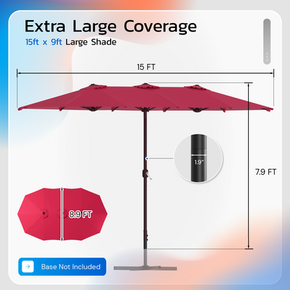 YODOLLA 15x9ft Double-Sided Patio Umbrella, Red