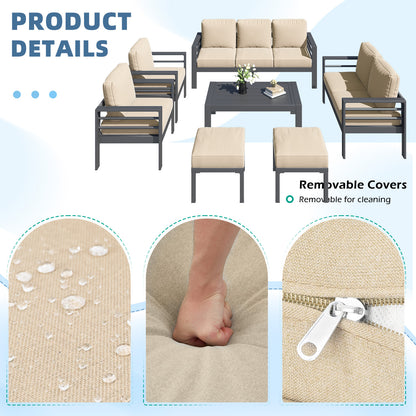 YODOLLA 7-Piece Patio Set, Beige Cushions