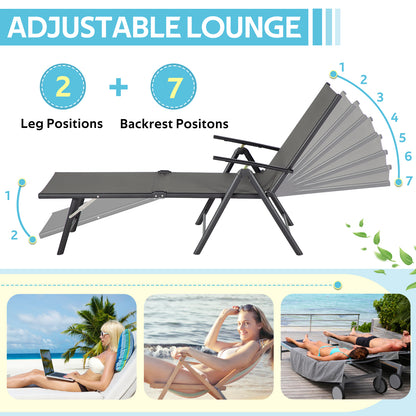 YODOLLA 7 Back & 2 Leg Adjustable Outdoor Chaise Lounge Chair, Grey